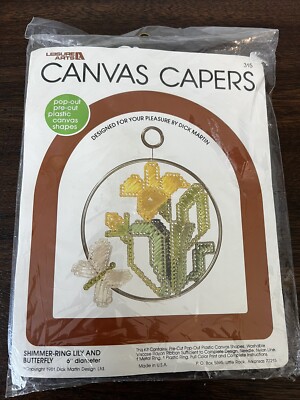 VTG 1981 Shimmer-Ring KIT LILY & BUTTERFLY Canvas Capers 315 Leisure Arts NOS