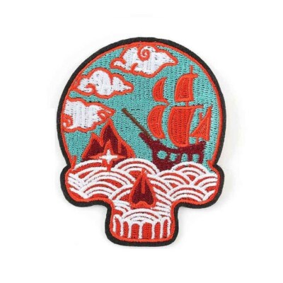 Pirate Ship Patch Sugar Skull Day of the Dead Embroidered - Iron On/Sew On 