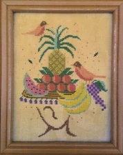 TROPICAL HAT LADY--Fruits--Birds--Pineapple-Banana--Counted Cross Stitch Pattern