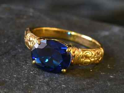 3.00 Ct Oval Cut Real Sapphire Engagement Wedding Ring 14K Solid Yellow Gold