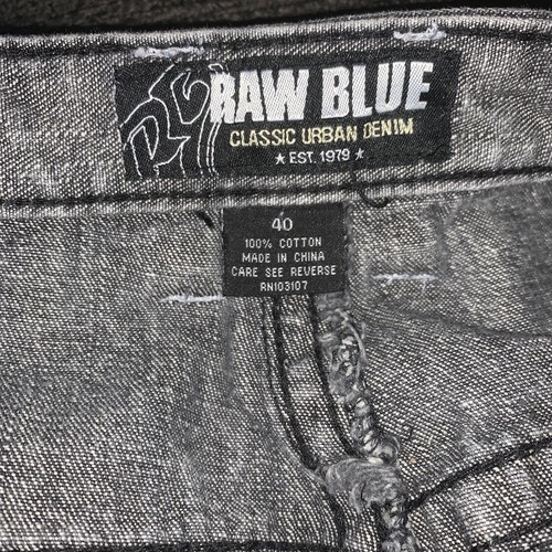 Vintage Raw Blue Urban Denim Shorts Boot Shoe Lace Rap 40 Shoe Print - Picture 8 of 8