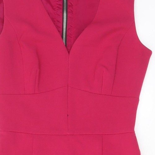 Vestido lápiz Warehouse para mujer rosa poliéster talla 6 cuello en V cremallera - plisado - Imagen 8 de 10