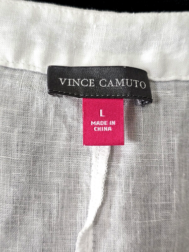 Vince Camuto Womens 100% Linen White Short Sleeve Button-Down Tie Front Blouse L - Picture 3 of 5
