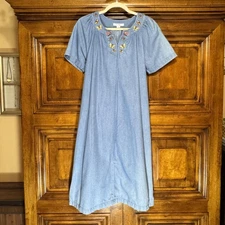 VTG 80s Go Softly Dress Womens S Embroidered 100% Cotton Kaftan Cottagecore EUC