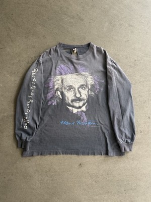 1990er VINTAGE ALBERT EINSTEIN FADED AND TRASHED LONG SLEEVE GRAPHIC TEE (L)