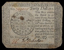 September 26, 1778 Continental Currency $40 Note, CC-84