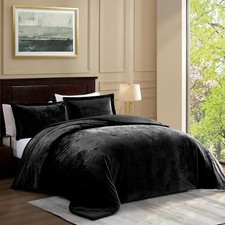 Black Crushed Velvet Queen Comforter Set 3-Piece Soft Luxury Bedding