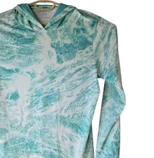 Realtree Fishing XXL 2XG Mens Long Sleeve Hoodie Performance Shirt Aqua Camo