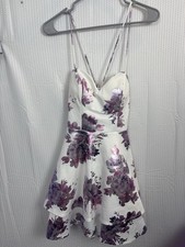 Camille La Vie Ivory  Purple Floral Foil Fit  Flare Dress   Size 6   NWT