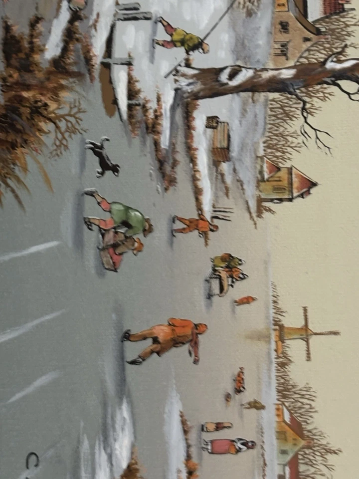 C Carson Winter Ice Skating Painting Vintage Landscape Art Signed / Certified - Image 4 of 4