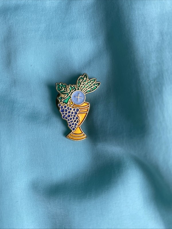 Vtg First Holy Communion Chalice Grapes Wafer Leaves Collar Or Lapel Pin