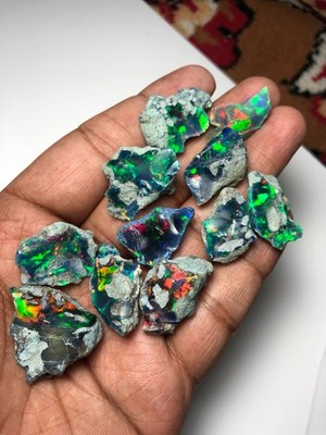 Large Premium Black Ethiopian Opal Rough Lot 10 Pc   Ready for Cutting & Jewelry