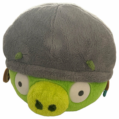 Angry Birds Stofftier/Plüschtier grünes Schwein mit grauem Helm