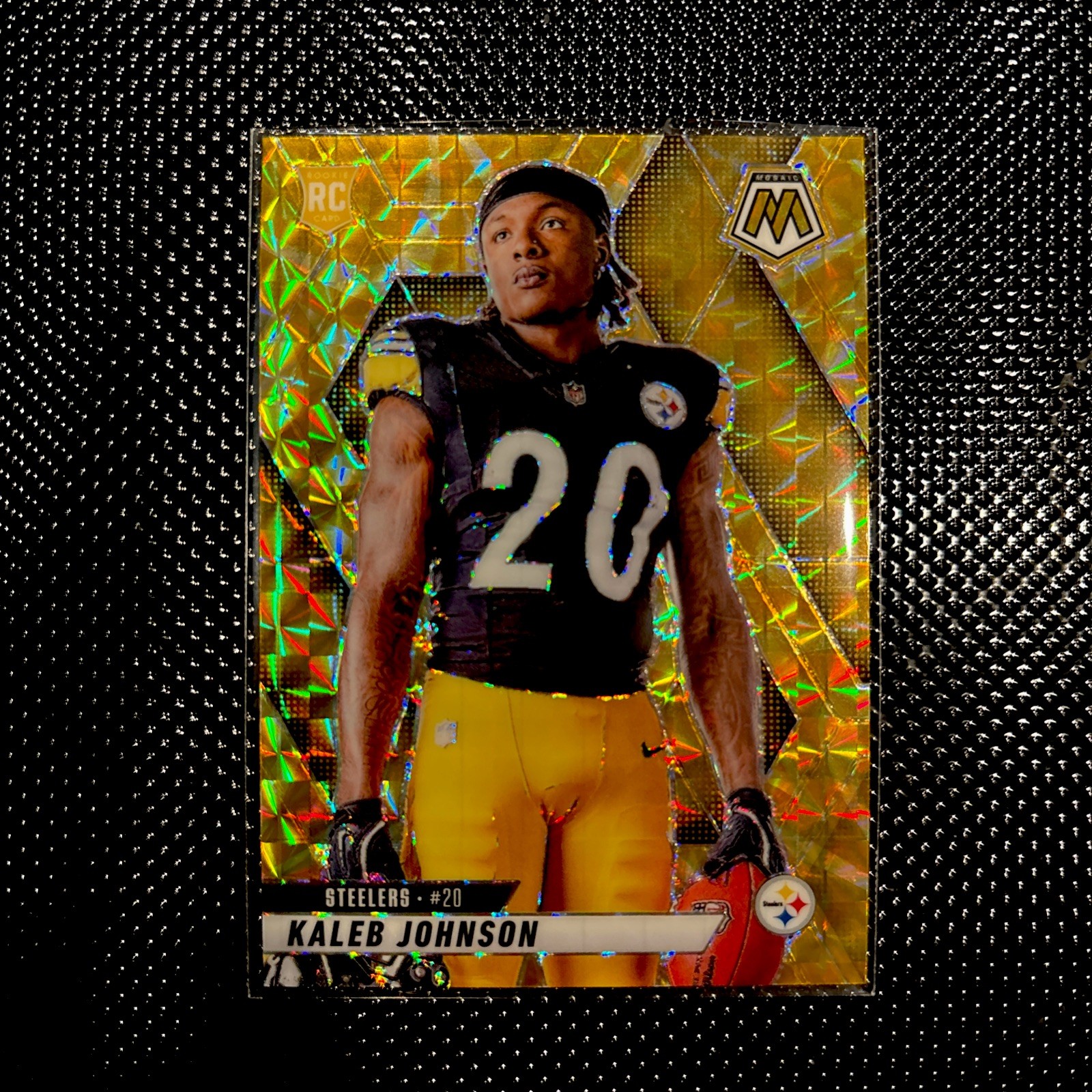 2025 Panini Mosaic Kaleb Johnson Rookie Variation Reactive Yellow #289 Steelers