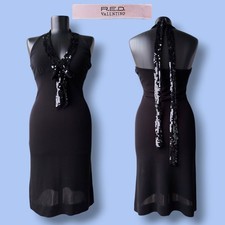 RED Valentino Cocktail Dress Black Halter Sequins Bow Vintage Size 42/S