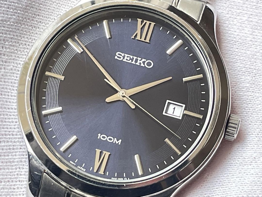稼働】SEIKOセイコー 6N42-00F0 クォーツ　100m コマ付　美品 SEIKO 6N42-00F0 100M Blue Dial Date Analog Quartz Men's Watch