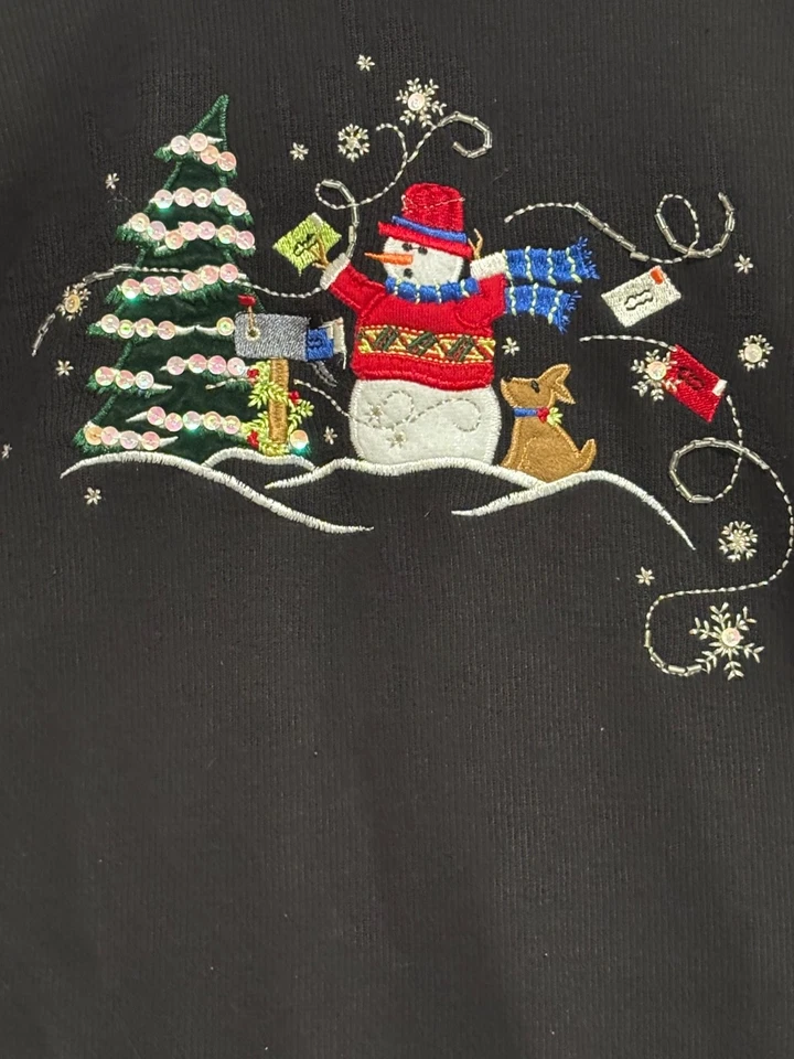 Blusa bordada festiva de Natal feminina tamanho XL Henley gola de malha - Imagem 2 de 4