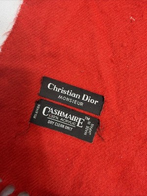 Vintage Christian Dior Scarf Mens One Size Acrylic Red Cashmaire Fringe Japan