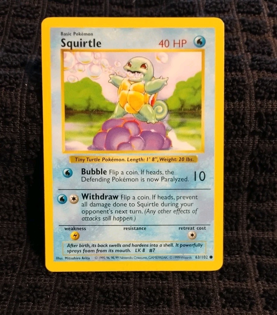 Squirtle Shadowless 63/102 Base Set TCG NM 1999