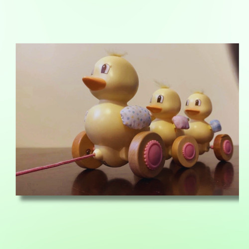Amy Coe Limited Edition Paddling Ducks Pull Toy Musical Wooden Wheels Tested EUC