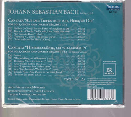 BACH: CANTATA "AUS DER TIFFEN" BWV (2011 CD){1F} - Picture 2 of 2
