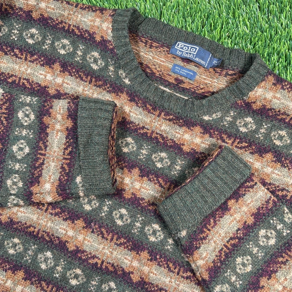 Suéter de punto de lana vintage Polo Ralph Lauren Fair Isle Lambs para hombre talla 2XL alto Foto 4 de 4