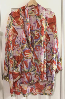 Victoria's Secret Size Small Gold Label Vintage Floral Tie Robe 100% Silk FLAW