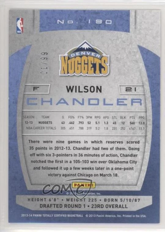 2013-14 Totally Certified Totally Red /99 Wilson Chandler #190 - Image 2 of 2