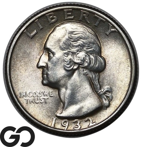 1932 Washington Quarter, Lustrous Solid Gem BU++ First Year Issue