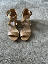 JIMMY CHOO Chiara Patent Leather Beige Nude Low Wedge Sandals Size 36.5/6.5