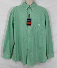 New CHAPS Button Collar GREEN Gingham Long Sleeve Dress Shirt MENS XL 17-36 