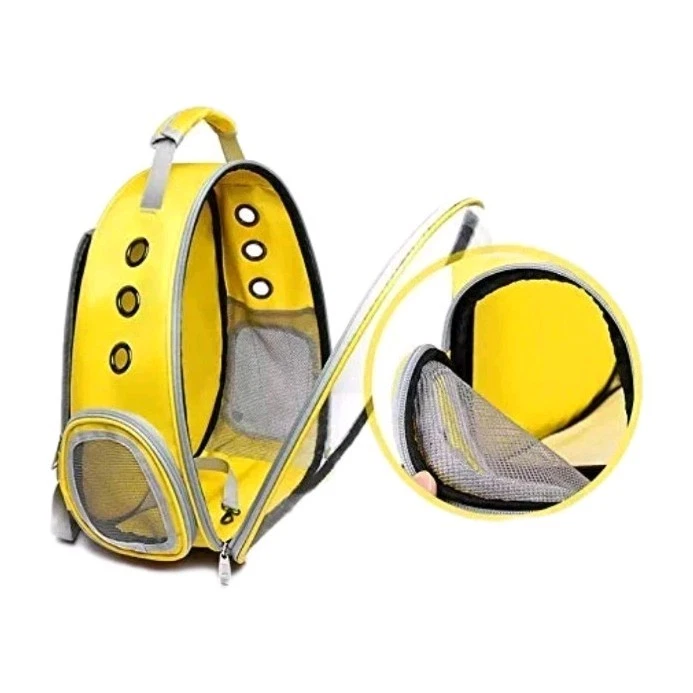 Mochila transportadora amarela para cães e gatos bolha transparente cápsula espacial bolsa de viagem traseira - Imagem 3 de 4
