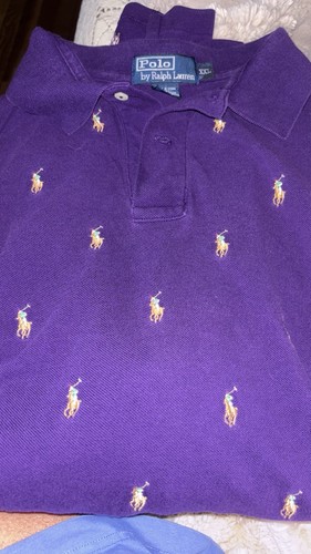 Ralph Lauren Polo Shirt Purple All Over 90s Retro Polo Players Vintage Top Tee X - Picture 3 of 4