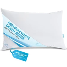 Goose Down Sleeping Pillow White 600 Fill Power with 400 Thread Count 100% Co...