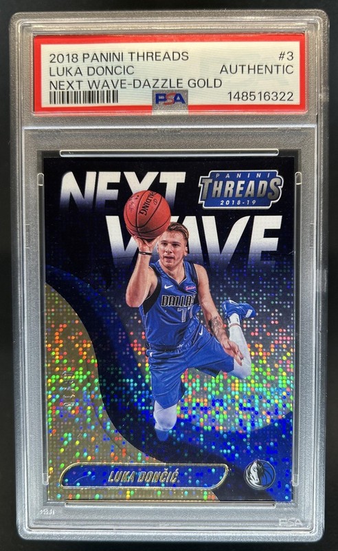 2018-19 Panini Threads Luka Doncic Next Wave Dazzle Gold RC #/10 PSA Authentic