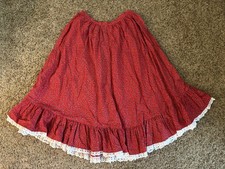 Vintage Calico Red Floral Prairie Skirt Lace Trim Size Button Zip 26  Waist