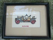 Vintage Professionally Framed Bucilla Crewel / Embroidery Buick 1908