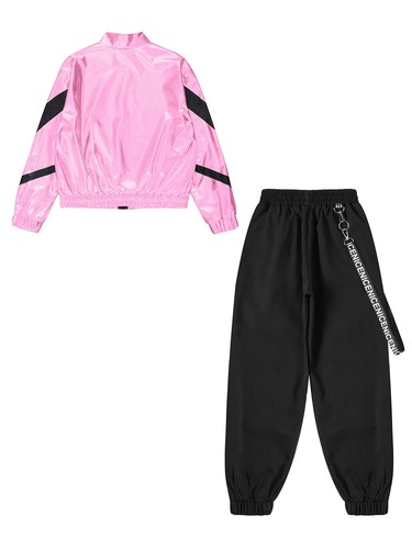 Kids Girls Dancewear Stand Collar Jacket With Pants Elastic Waistband Glossy - Picture 42 of 58
