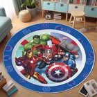 Superhero Round Rug, Kids Room Carpet, Avengers Themed Floor Mat, Comic Style