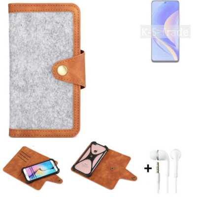 Filzhülle + Kopfhörer für Huawei nova Y90 Schutzhülle hellgrau
