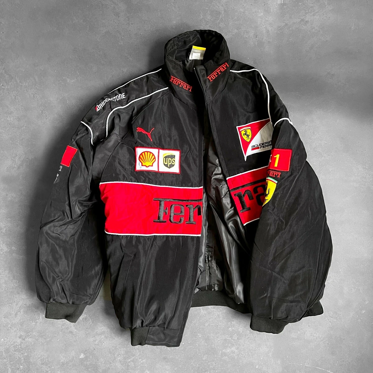 FERRARI MOTOR RACING MEN S PUFFER JACKET SIZE MEDIUM RED BLACK