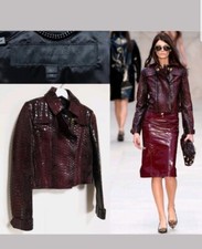 Burberry Prorsum Oxblood/burgundy Python Print Leather Jacket; Size 36