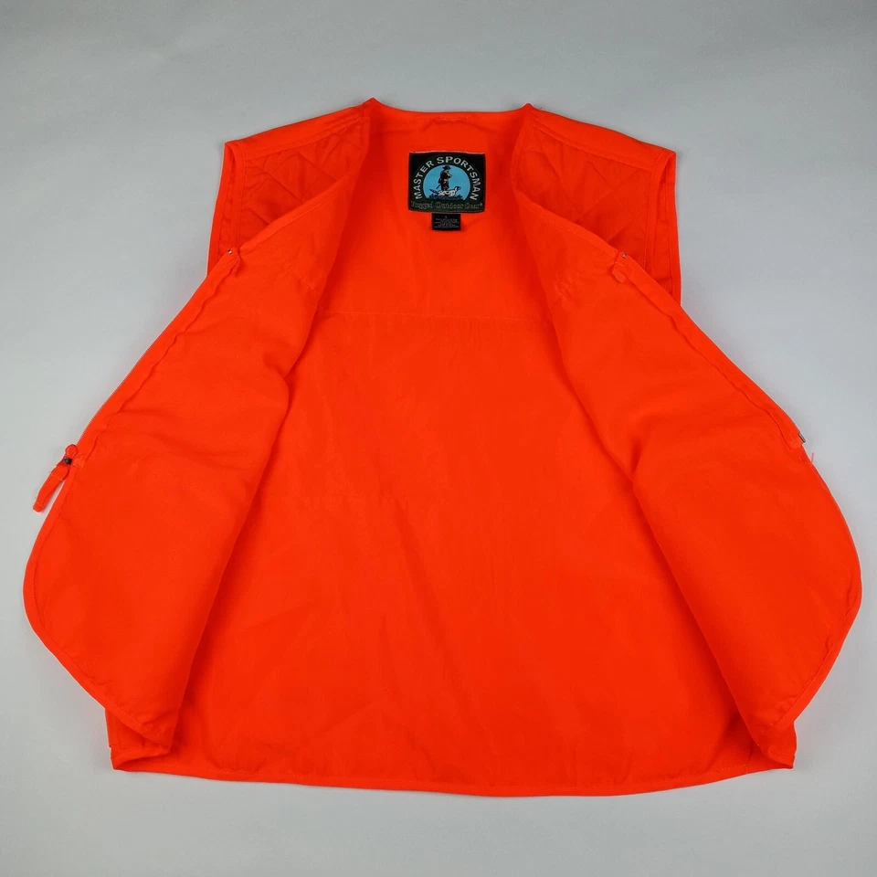 Master Sportsman Bird Hunting Vest Sleeveless Orange Men's Size Large Zip Up - Image 2 of 4
