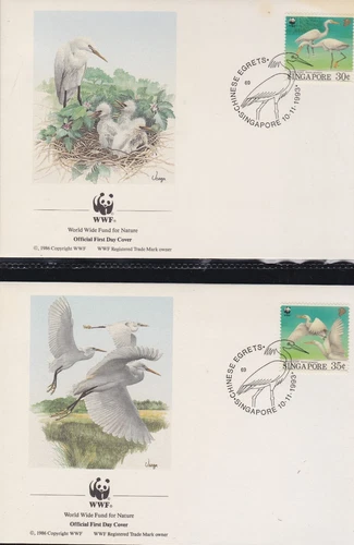 SINGAPORE 1993 4 FIRST DAY COVERS WORLD WILDLIFE FUND (WWF) BIRDS