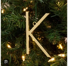 Monogram Letter K Gold Initial Christmas Tree Ornament, 4” NEW