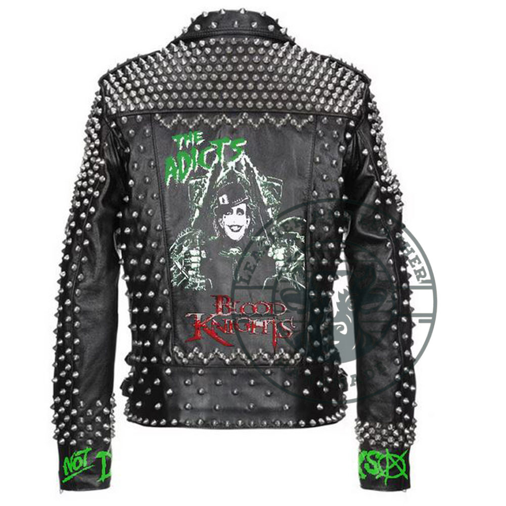 Punk Rock Studded Leather Jacket with Gothic Patchwork for Men