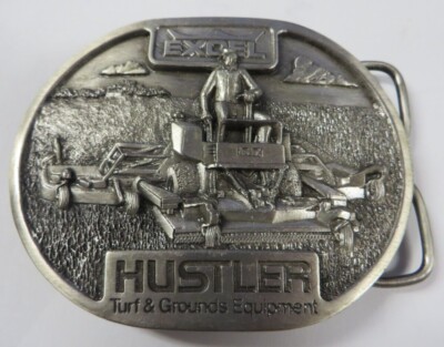 Vintage 1984 HUSTLER EXCEL Belt Buckle Pewter Mover Turf Ground Equipment Ltd Ed