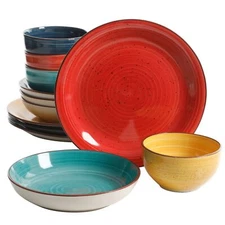 Gibson Color Speckle 12 Piece Mix and Match Double Bowl Dinnerware Set in 4