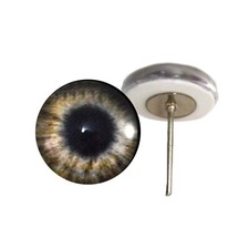 Pair Brown Zombie Horror Glass Eyes On Wire Pin Posts Doll Making Needle Felting