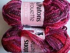 Patons Pirouette ruffle mesh yarn, Deep Wine Shimmer, lot of 2